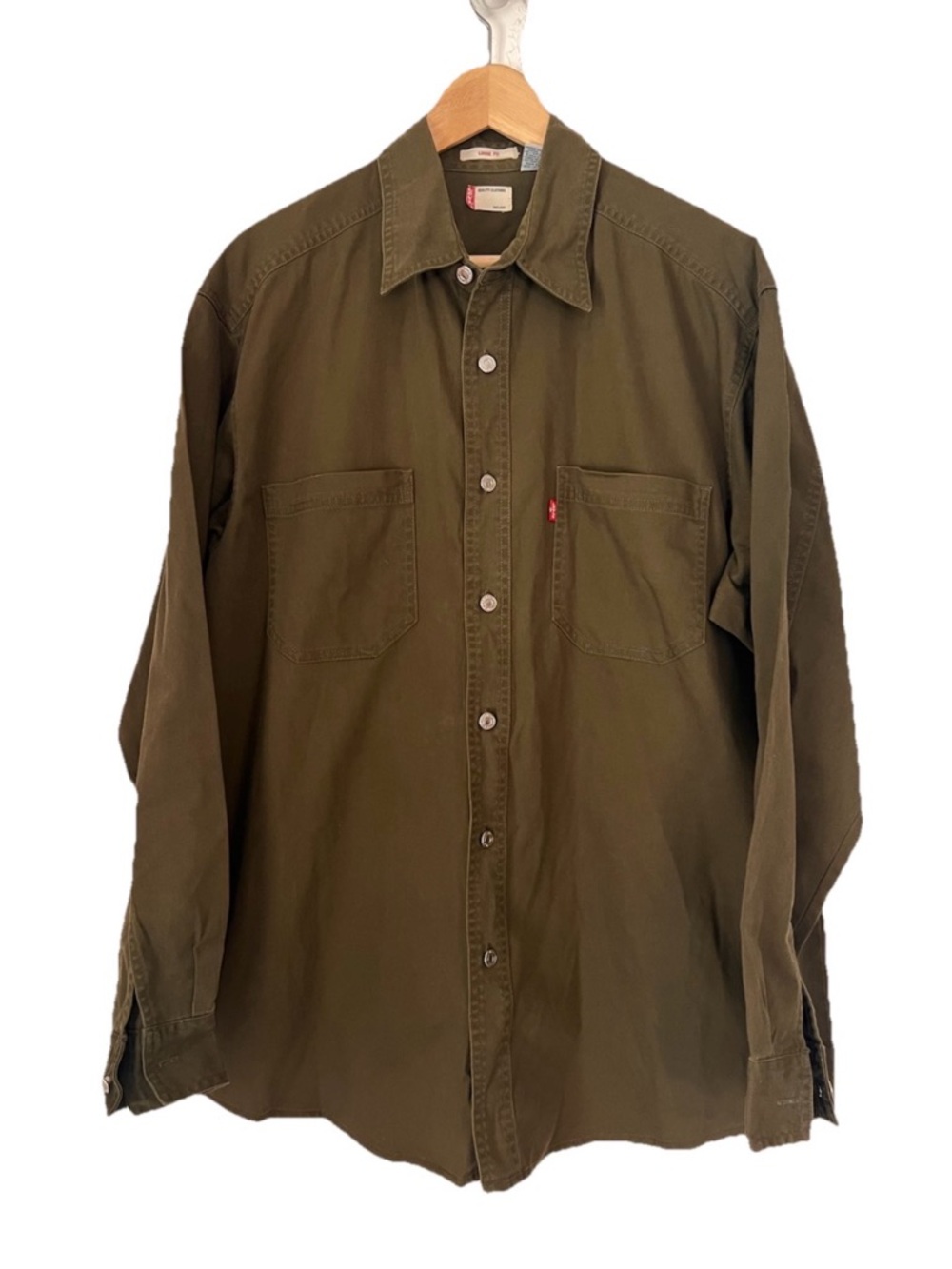 Levis Shirt Men’s Olive Green Size Medium Thick Cotton Long Sleeve Button Up
